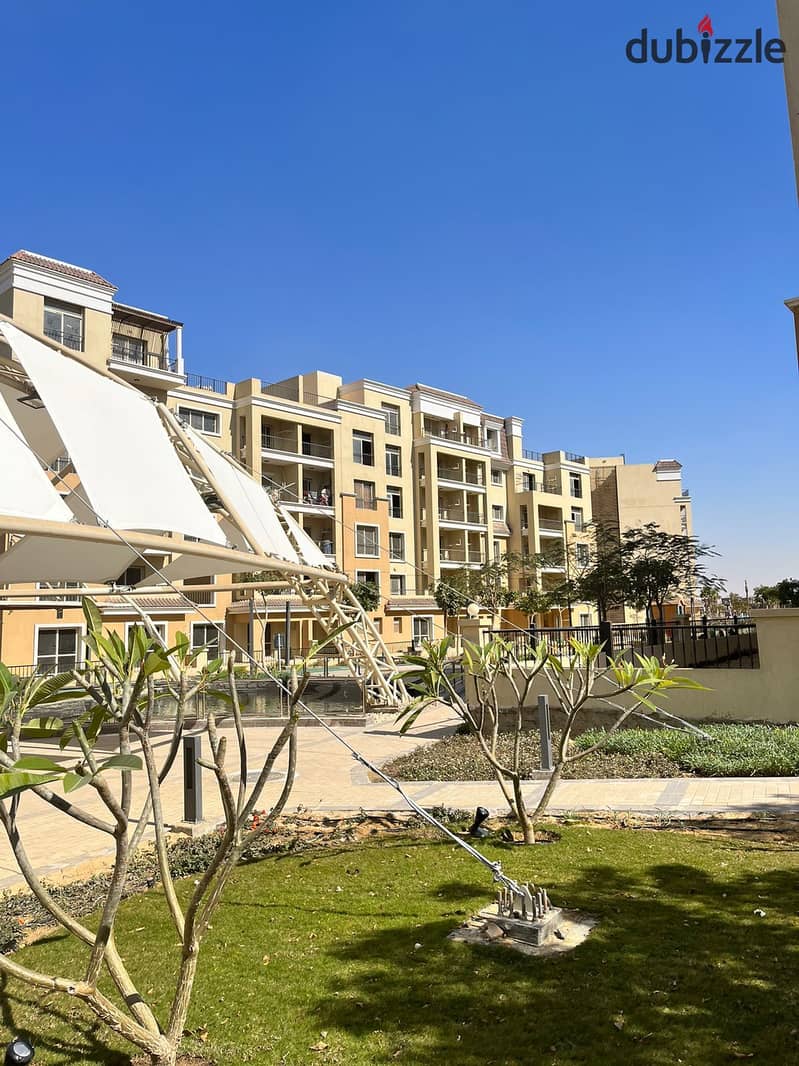 Own a 144 m² ground floor apartment with a 147 m² garden in Sarai Compound with distinguished services on the Suez Road and next to Madinaty with a 10 19