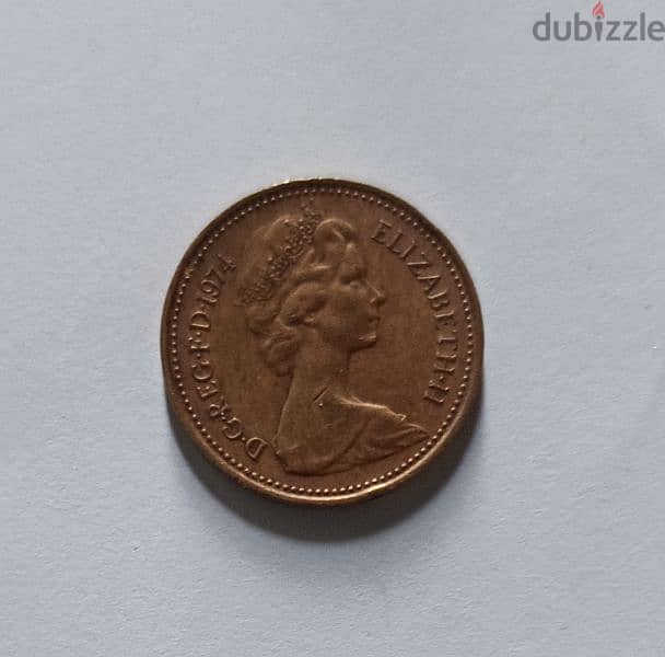 United Kingdom 1 new penny 1974 , original Elizabeth ll 1974 Rare 1