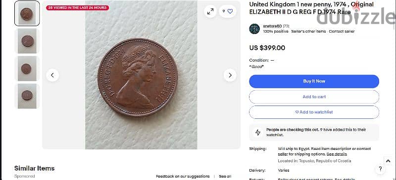 United Kingdom 1 new penny 1974 , original Elizabeth ll 1974 Rare 2