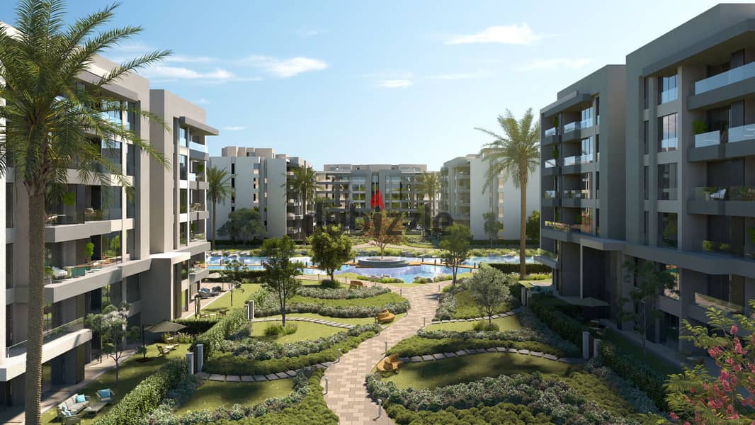 3-bedroom apartment with garden in Avelin Compound next to Park View Hassan Allam |  down payment 10 % | In the heart of the Fifth Settlement | cash 5