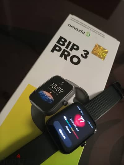 ساعة ذكية Amazfit bip 3 pro بحالة الجديدة - بكافة مشتملاتها ( استعمال