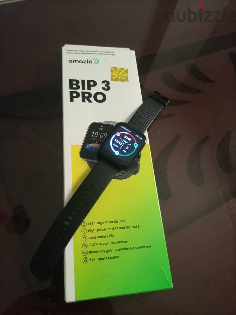 ساعة ذكية Amazfit bip 3 pro بحالة الجديدة - بكافة مشتملاتها ( استعمال 1