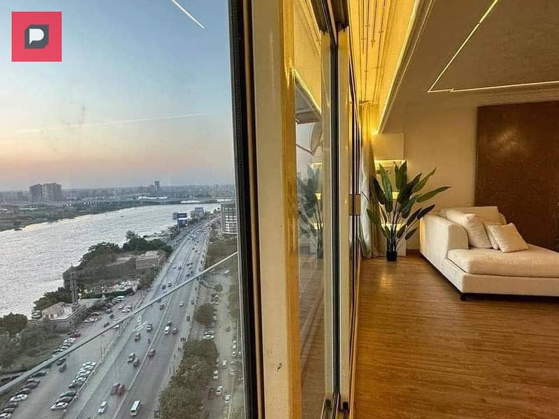 Apartment for sale on the Nile, furnished with Acs, with a panoramic view on Dahab Island, next to the Hilton Maadi Hotel with 5 years installments 10