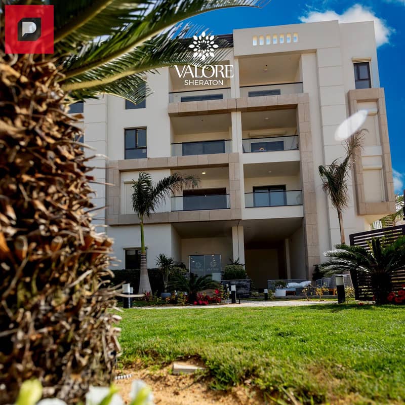 Hotel apartment for sale next to City Center Almaza, fully finished with kitchen and air conditioners in Valore Sheraton View Landscape Compound 8