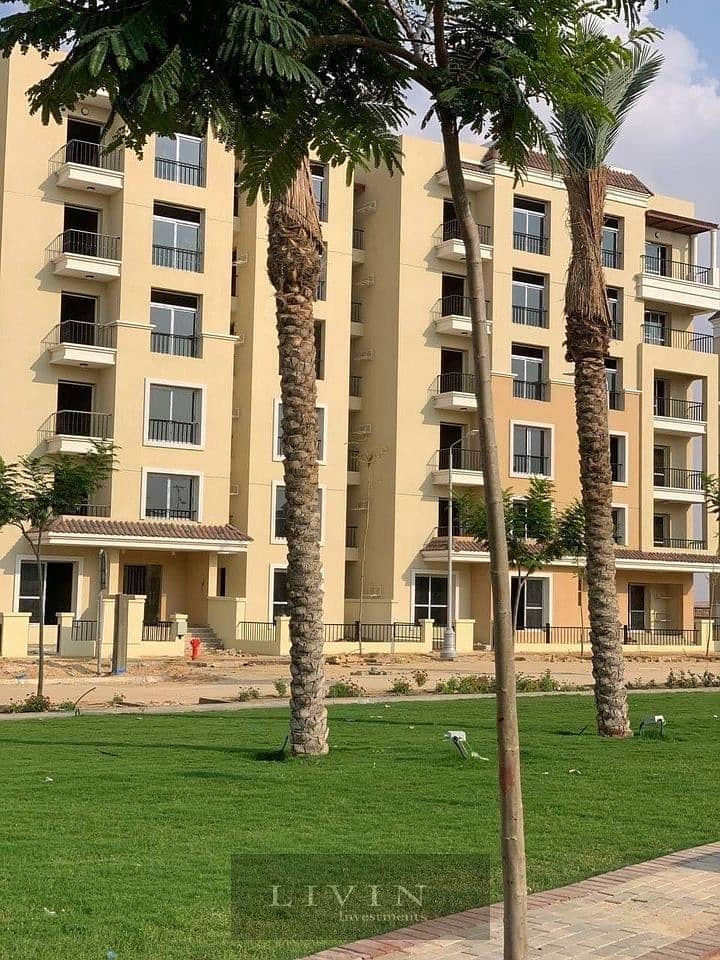 With a 42% discount on cash, a two-room apartment for sale, double view, large landscape and water features, in Sarai Compound, next to Madinaty 1