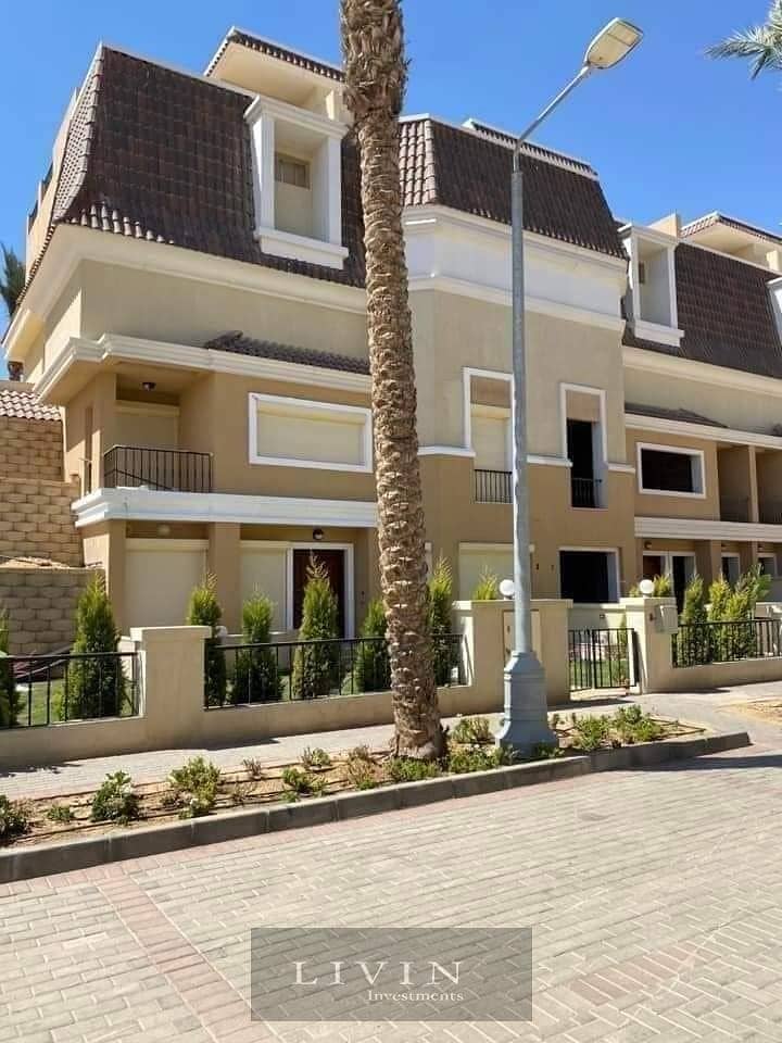 Villa corner 3 floors, 5 rooms for sale at the price of an apartment with an open view on the landscape in front of Madinaty in Sarai Compound 1