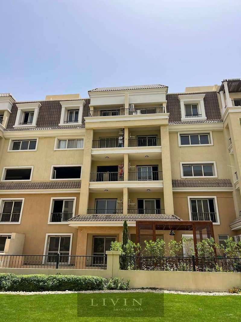 Sky Villa Duplex for sale at half price, large area, 4 rooms + roof, landscape view, in installments over the longest payment period, Sarai New Cairo 1