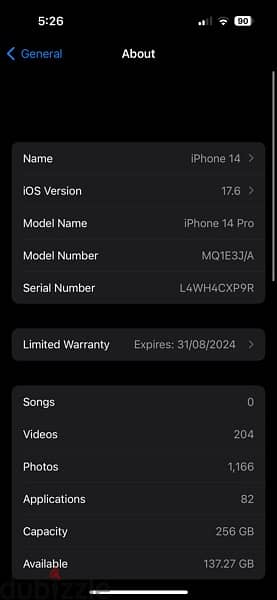 iPhone 14 Pro 256g %91B 5