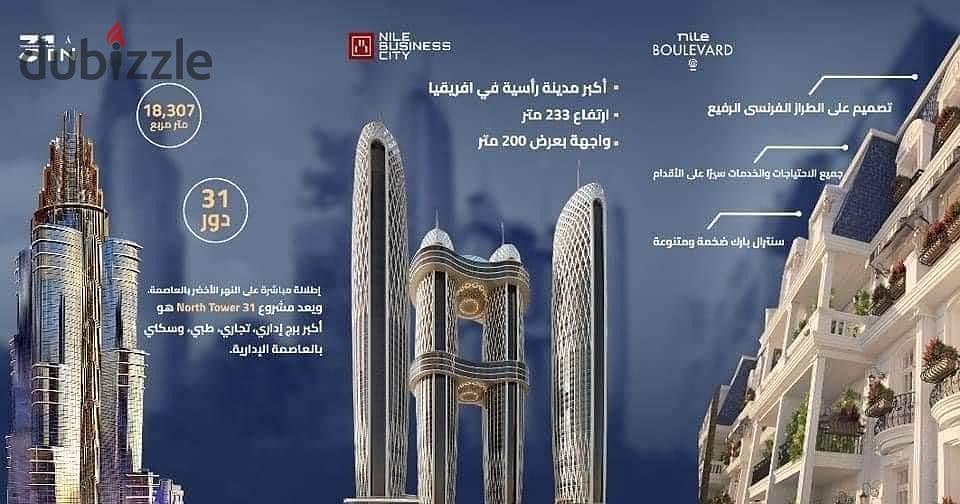 NILE BUSINESS TOWER مكتب اداري للبيع باكبر فرصة للادارة و الاستثمار في قلب الداون تاون بالعاصمة الادارية نايل بيزنيس تاور 8