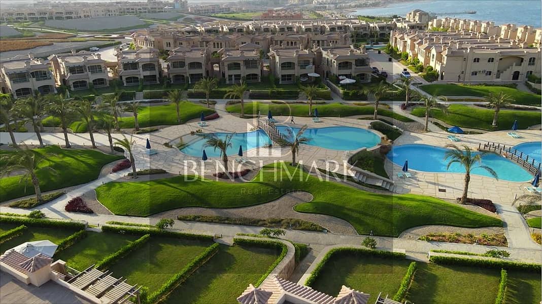 Chalet first floor 115m for sale in La Vista Gardens Ain Sokhna, 8km from Porto Sokhna, Landscape pool View, Fully finished with cash discount. 1