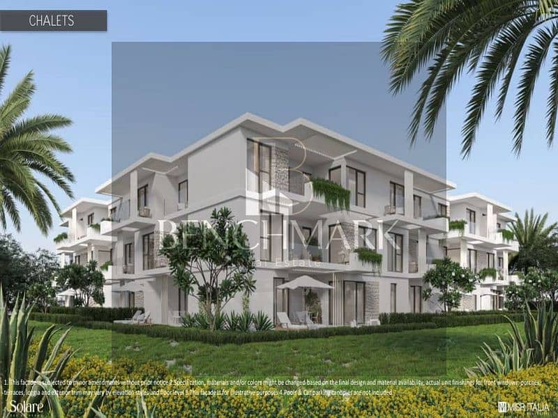 Ground Chalet 123m for sale in Solare village North Coast Fully Finished and Sea View in kilo 199 near to hacienda bay and fouka road ,in installments 18