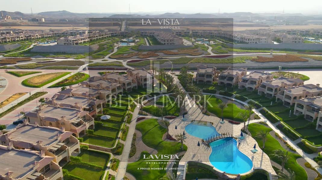 شاليه للبيع استلام فوري ارضي بجاردن 150 متر في قرية لافيستا جاردنز العين السخنه بجوار بورتو Lavista Gardens Ain Sokhna Village Swimming pool view 5