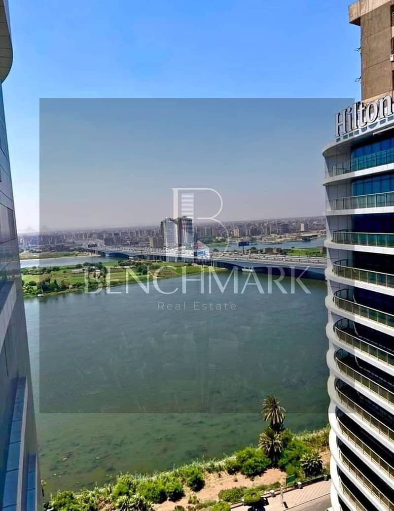 Apartment 90 m for sale ready with furniture, ACs delivery soon in Reve du Nil Tower Maadi next to Hilton view of Nile operating with highest return 2