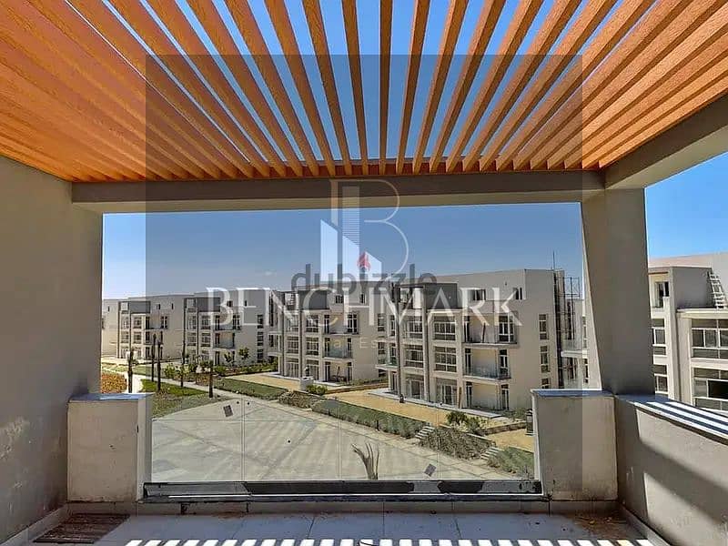 Apartment for sale in Garden 3 rooms Mazarine Compound North Coast, delivery soon, double view on El Alamein Towers next to Marina, in installments 4