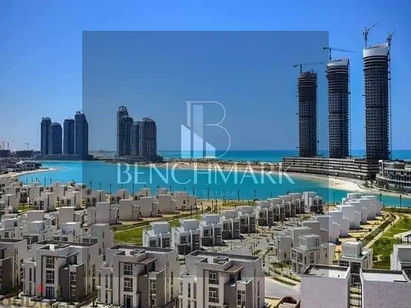 Apartment for sale in Garden 3 rooms Mazarine Compound North Coast, delivery soon, double view on El Alamein Towers next to Marina, in installments 5