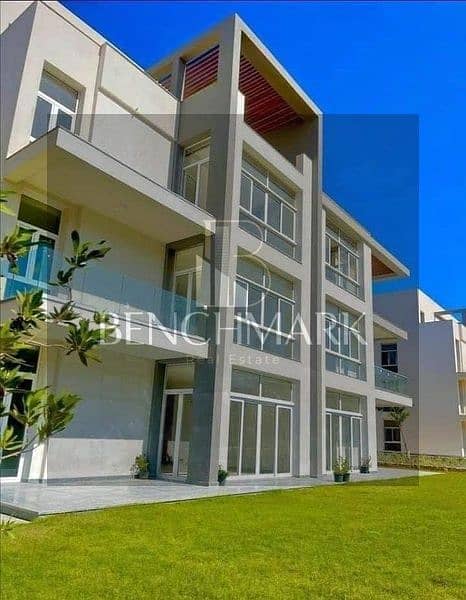 Apartment for sale in Garden 3 rooms Mazarine Compound North Coast, delivery soon, double view on El Alamein Towers next to Marina, in installments 9