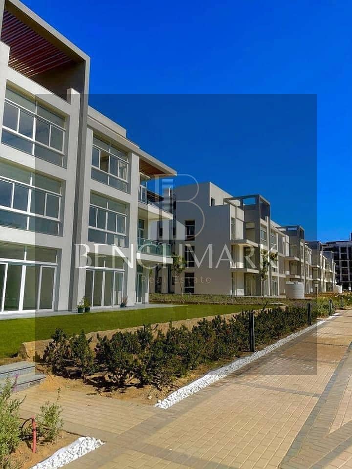 Apartment for sale in Garden 3 rooms Mazarine Compound North Coast, delivery soon, double view on El Alamein Towers next to Marina, in installments 10