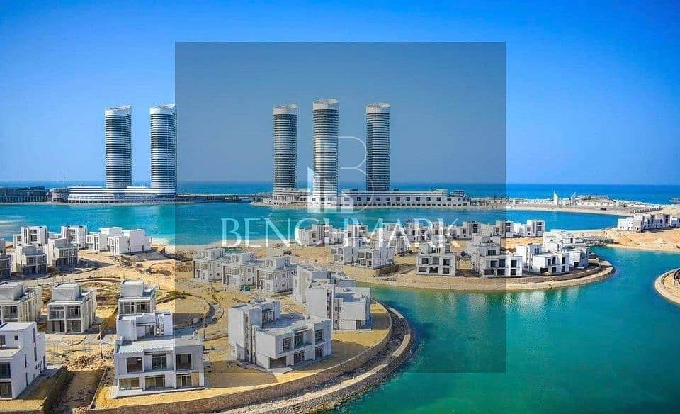 Apartment for sale in Garden 3 rooms Mazarine Compound North Coast, delivery soon, double view on El Alamein Towers next to Marina, in installments 13