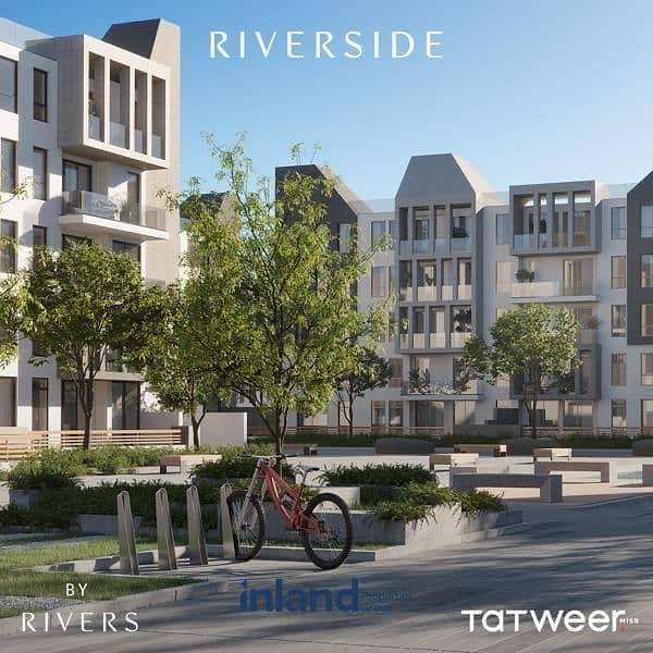 شقه للبيع في نيو زايد  مع تطوير مصر 5% في مشروع ريفرز \ RIVERS NEW ZAYED  علي المحور و امام مطار اسفينكس 1