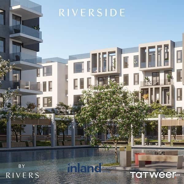 شقه للبيع في نيو زايد  مع تطوير مصر 5% في مشروع ريفرز \ RIVERS NEW ZAYED  علي المحور و امام مطار اسفينكس 2