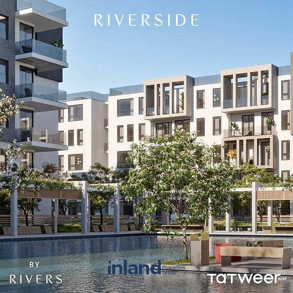 شقه للبيع في نيو زايد  مع تطوير مصر 5% في مشروع ريفرز \ RIVERS NEW ZAYED  علي المحور و امام مطار اسفينكس 5