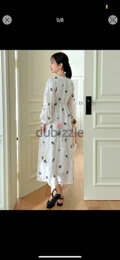 Dazy floral Embroidery lantern sleeve fuzzy dress