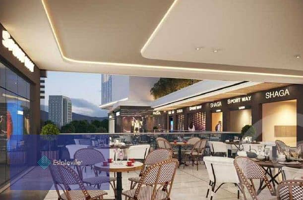 - Ground floor cafe on the mall facade overlooking the plaza and in front of the sports city with facilities 7