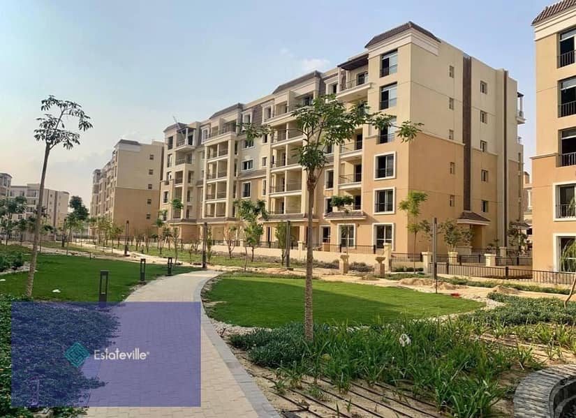 Two-bedroom apartment in the largest compound in Mostakbal 1,300 acres next to Madinaty and on the Suez Road, already living with a 5% down payment an 14