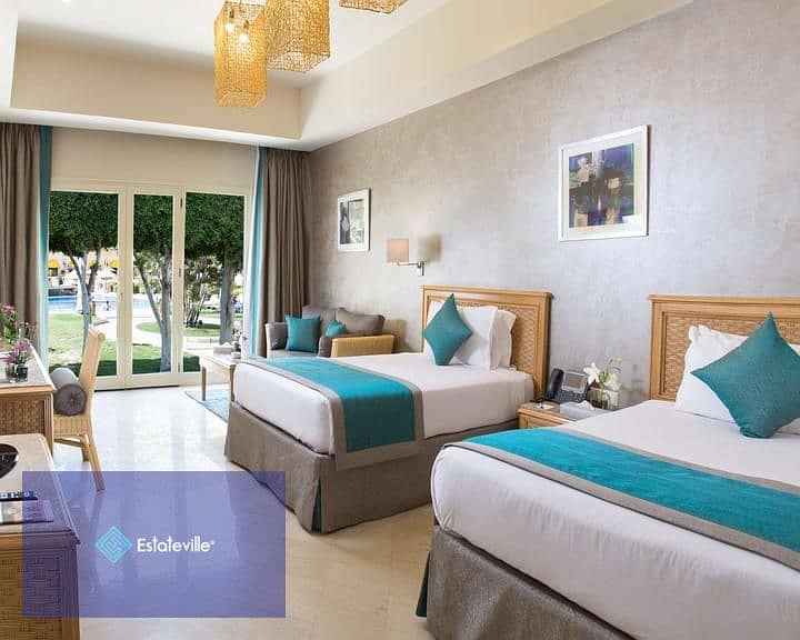 A fully furnished hotel room, in partnership with the Concorde El Salam Hotel, with a 10% down payment and payment facilities, with an annual profit o 8