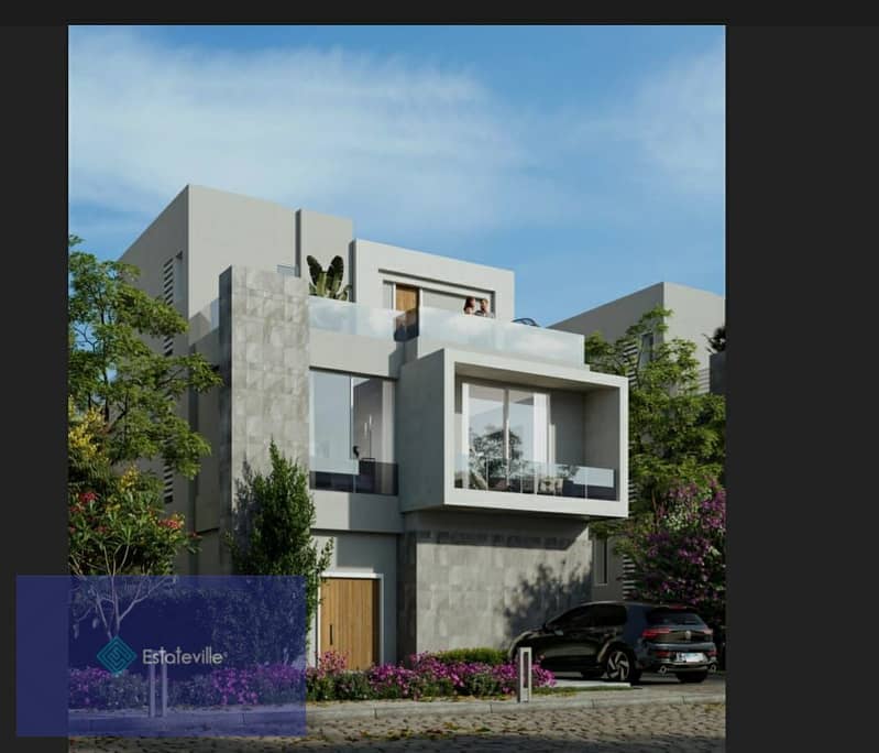 Townhouse Corner 235 meters with a down payment of only 1,160,000 and payment over 7 years with a view of the lakes in a compound of villas only in th 1