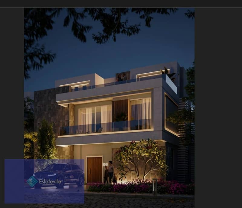 Townhouse Corner 235 meters with a down payment of only 1,160,000 and payment over 7 years with a view of the lakes in a compound of villas only in th 2