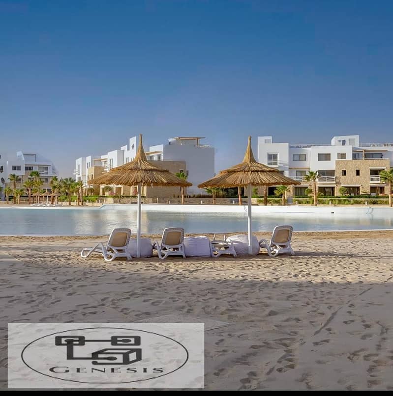 Chalet 138 sqm, hotel finishing, in Swan Lake, El Gouna, Hassan Allam, on the sea | in installments 10