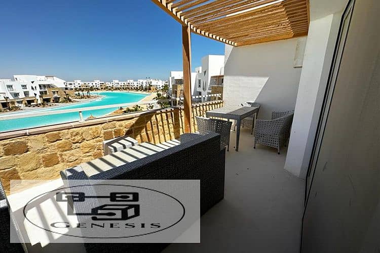 Chalet 138 sqm, hotel finishing, in Swan Lake, El Gouna, Hassan Allam, on the sea | in installments 15