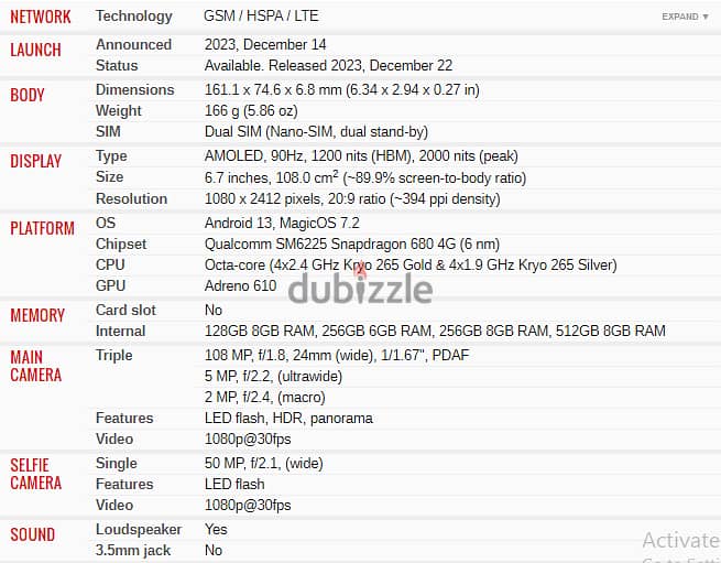 هونر X8b، سعة 512 جيجا، رام 8 جيجا، شبكة 4G LTE، بشريحتين اتصال - فضي 9