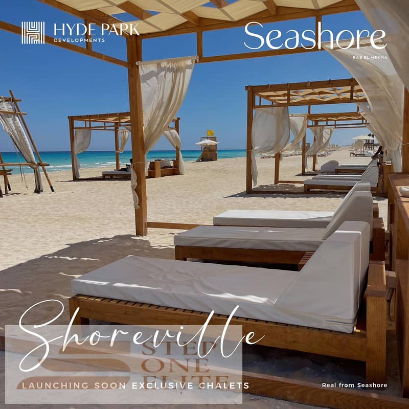 اقل سعر  شاليه للبيع sea view فى seashore _ هايد بارك الساحل الشمالى 1