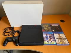 PS4 500gb + دراع اصلي + اربع استوانات + ps4 Account