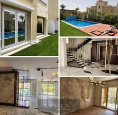 liveable compound - Old Prices - Townhouse villa for sale in sarai new cairo compound, (5bedrooms master) lagoons view , 8 years installments