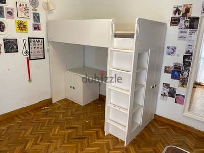 SMÅSTAD Loft bed frame w desk and storage, white, 90x200 cm