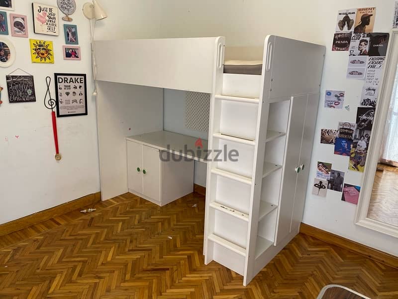 SMÅSTAD Loft bed frame w desk and storage, white, 90x200 cm 0