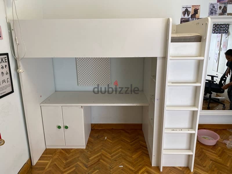 SMÅSTAD Loft bed frame w desk and storage, white, 90x200 cm 3