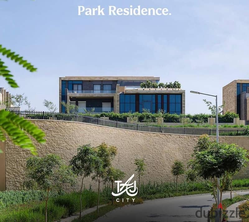 For sale after a 42% discount, a two-bedroom apartment with a garden in front of Cairo Airport and next to the Marriott Hotel in Taj City, New Cairo 2