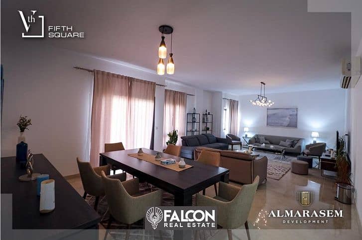 For Sale a 160 sqm apartment, finished, with air conditioners, for sale in the heart of the Fifth Settlement, in the Fifth S 5