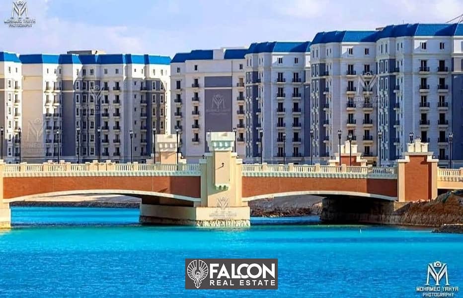 For sale, a 196-square-meter apartment, first row on the lagoon, immediate delivery, fully finished, in the Latin Quarter, New Alamein 2