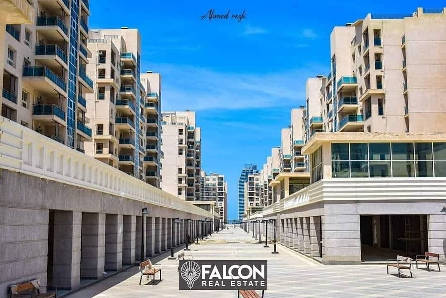 For sale, with a panoramic sea view, 169 sqm apartment, “finished”, immediate delivery, in the North Coast, New Alamein, Downtown Compound, in install 10