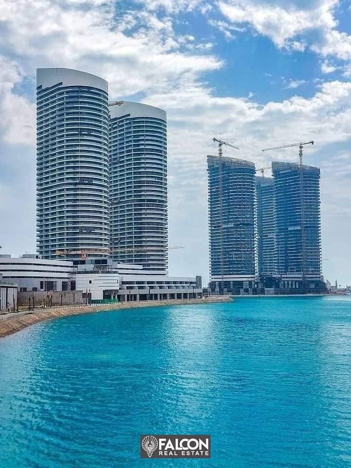 Own a 243-square-meter finished villa for 2,500,000 in the heart of New Alamein City, ready for viewing now, Sea View and Lagoon, Alamein Towers, 4