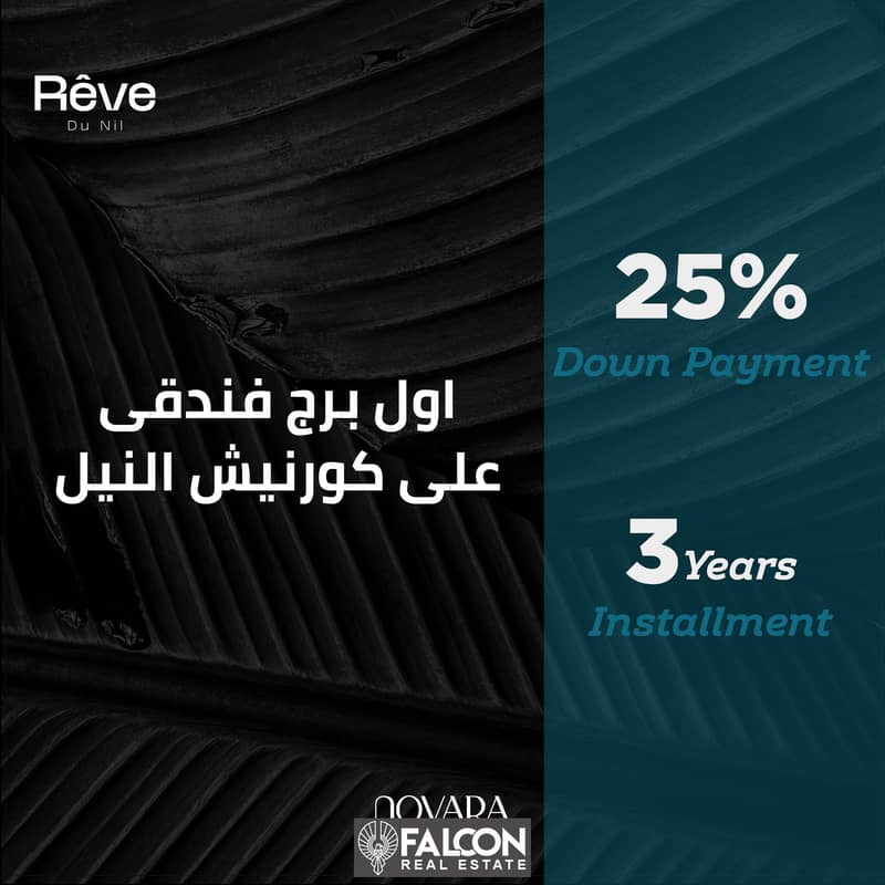 own your service apartment in Reve Du Nil Tower on the Nile Corniche in front of Dahab Island, next to Al Salam International Hospital SMART TOWER 9