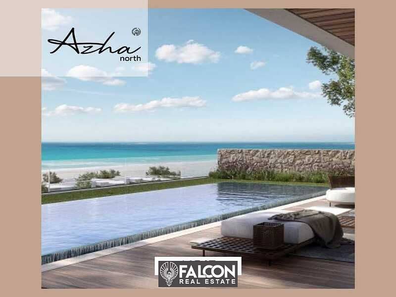 Two-room open roof chalet for sale in Azha Village, North Coast (Madar Company) Fully finished chalet on the largest illuminated Crystal Lagoon Azhaa 10