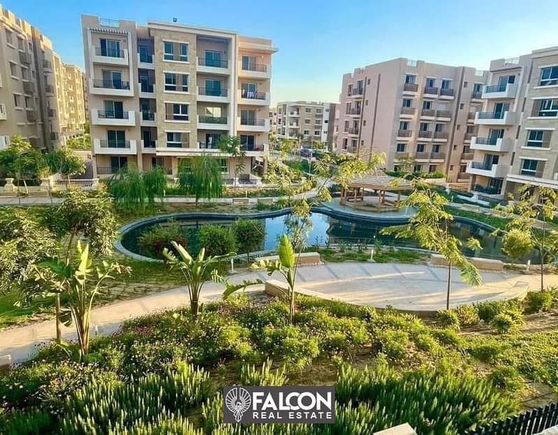 Ground floor apartment 111 sqm + garden 129 sqm, 42% discount in the Fifth Settlement, directly on the Suez Road, Sarai New Cairo Compound 6