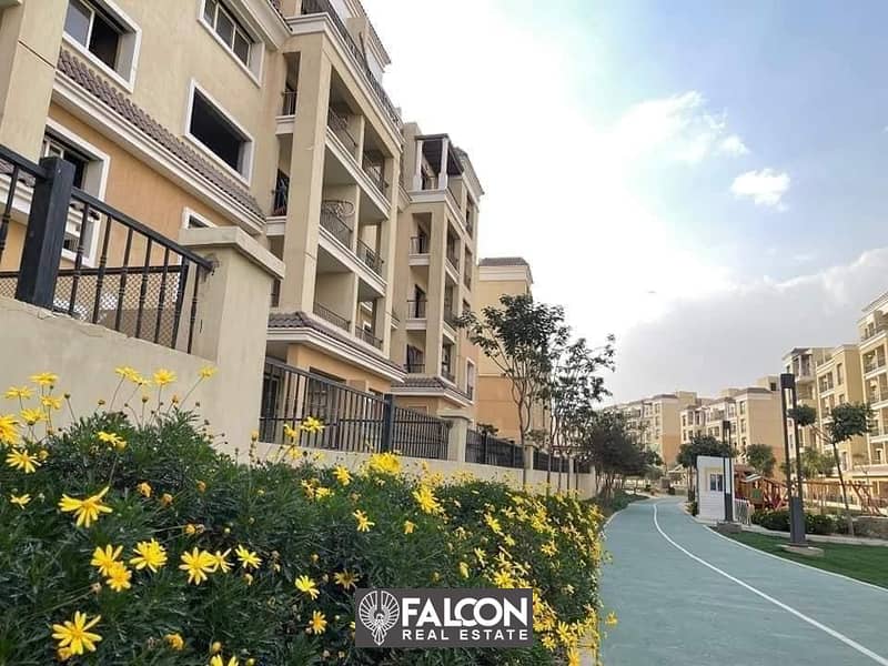 Ground floor apartment 111 sqm + garden 129 sqm, 42% discount in the Fifth Settlement, directly on the Suez Road, Sarai New Cairo Compound 8