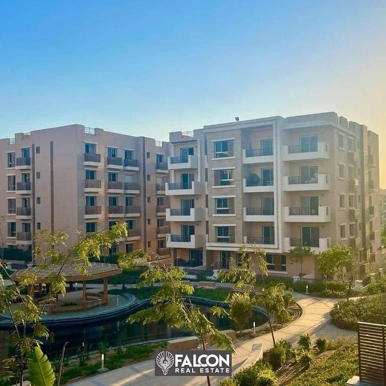 Ground floor apartment 111 sqm + garden 129 sqm, 42% discount in the Fifth Settlement, directly on the Suez Road, Sarai New Cairo Compound 11